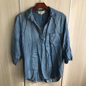Cloth & Stone Blue Denim Shirt Blouse qtr sleeves